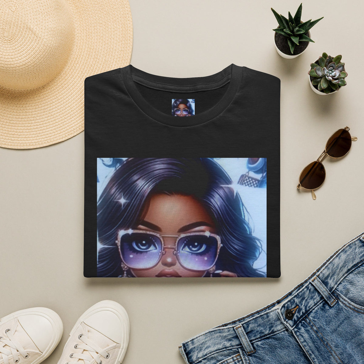 Afro Chic Graphic Tee — Girl with Sunglasses Illustration