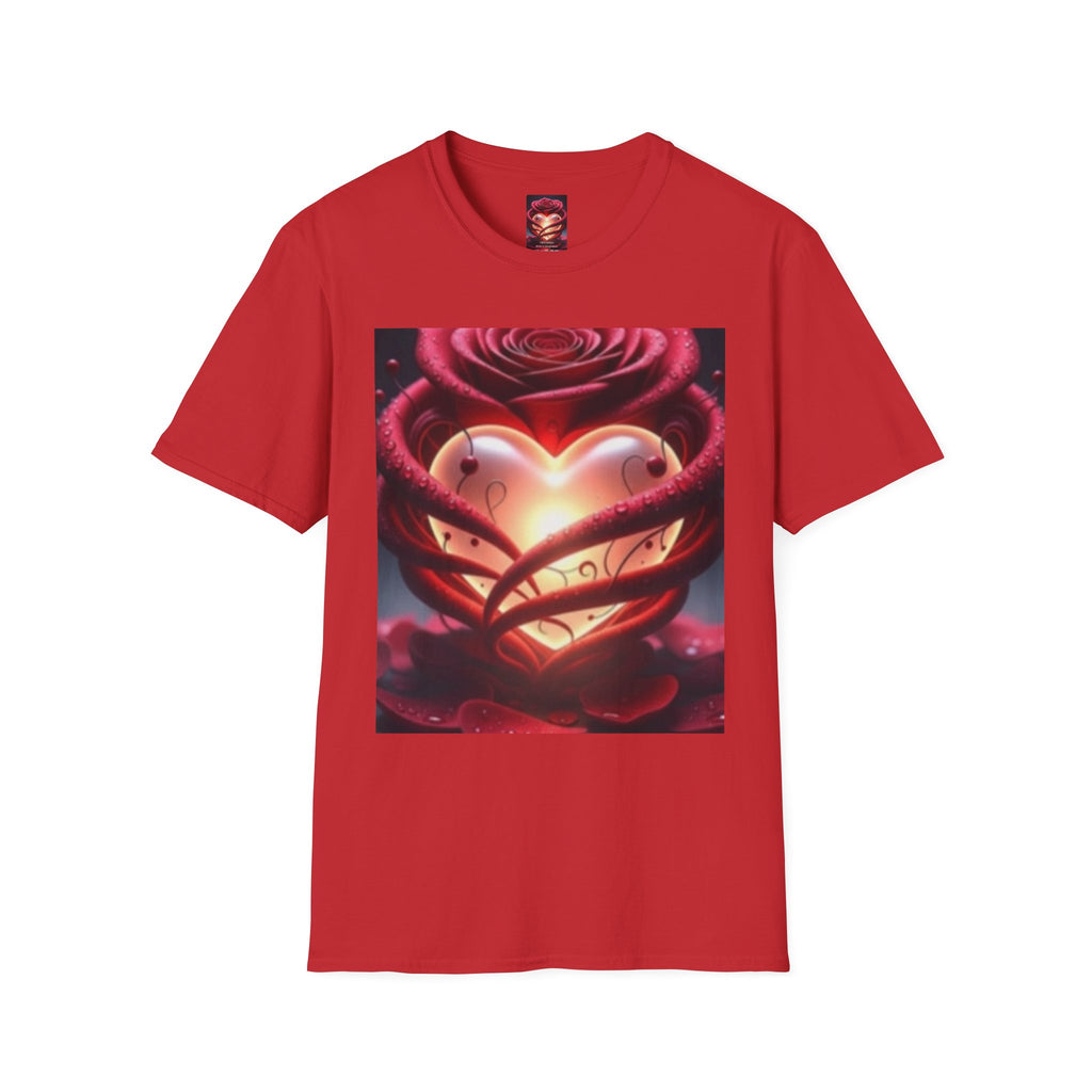 Heart Rose T-Shirt — Glowing Heart & Rose Graphic Tee