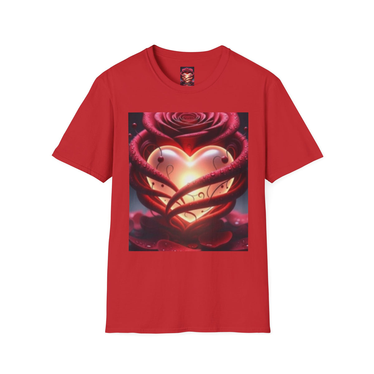 Heart Rose T-Shirt — Glowing Heart & Rose Graphic Tee