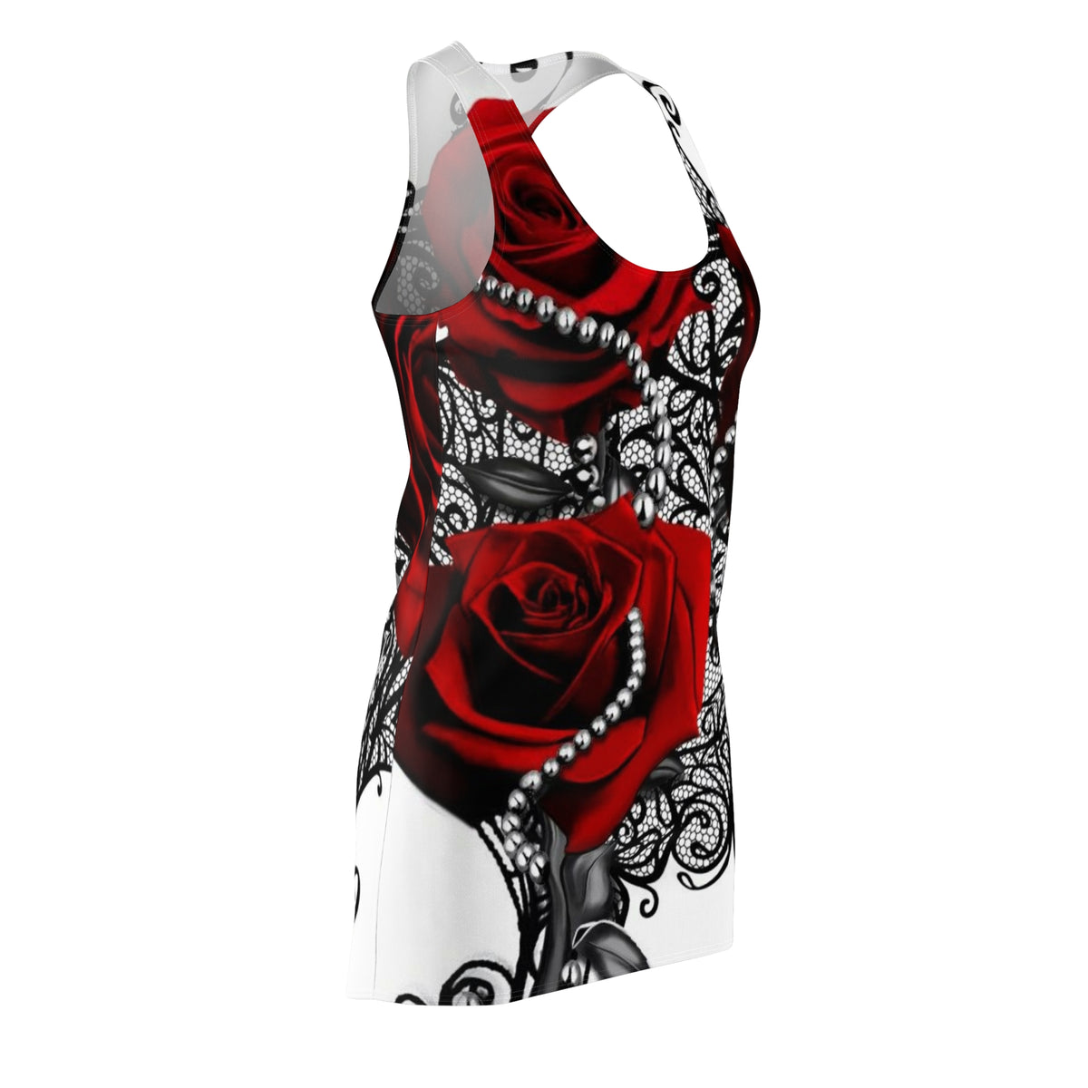 Red Rose Lace Racerback Dress – Gothic Floral All-Over Print