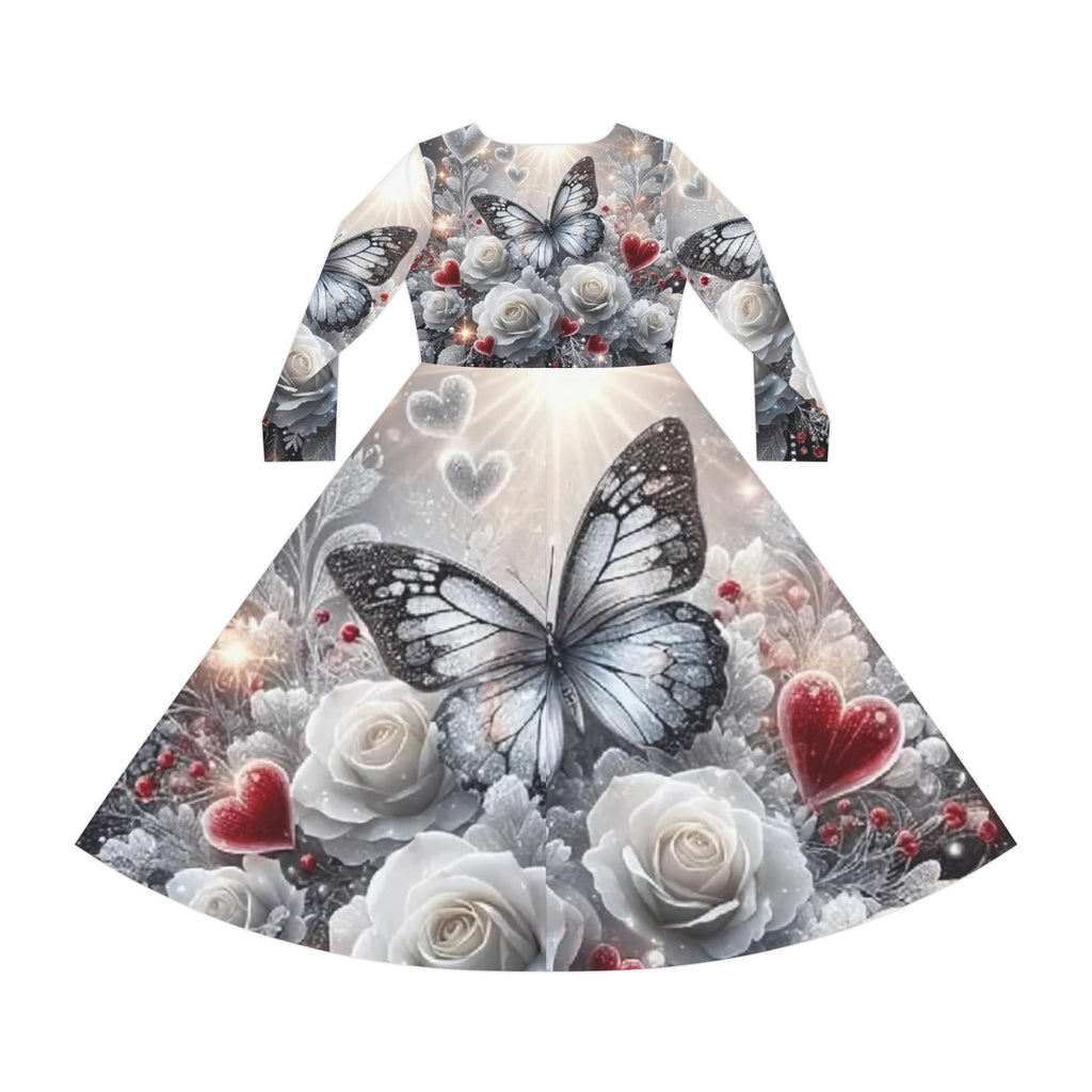 Butterfly Rose Long Sleeve Dance Dress — Floral Heart AOP