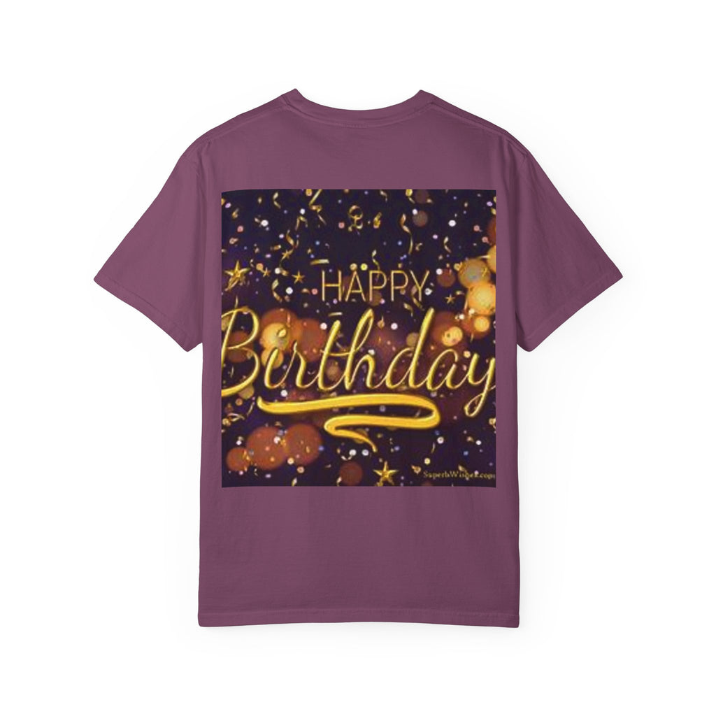 Birthday T-Shirt — Gold Confetti "Happy Birthday" Tee