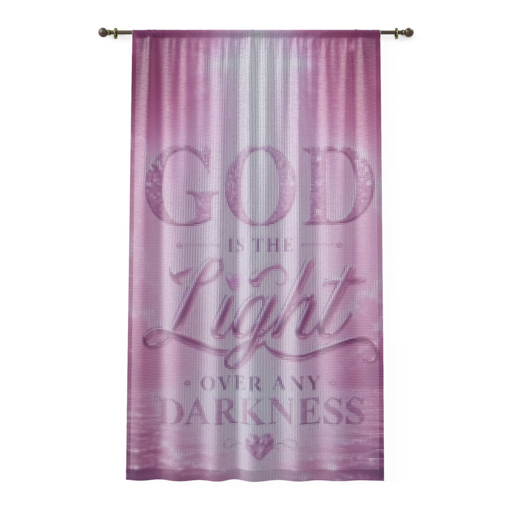 God Is the Light Pink Window Curtain — Inspirational Christian Drapery for Bedroom or Living Room