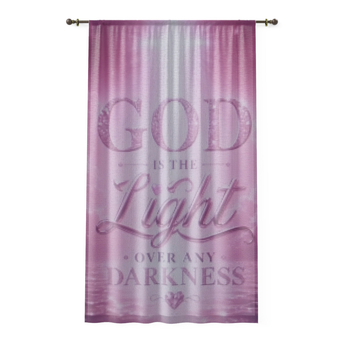 God Is the Light Pink Window Curtain — Inspirational Christian Drapery for Bedroom or Living Room