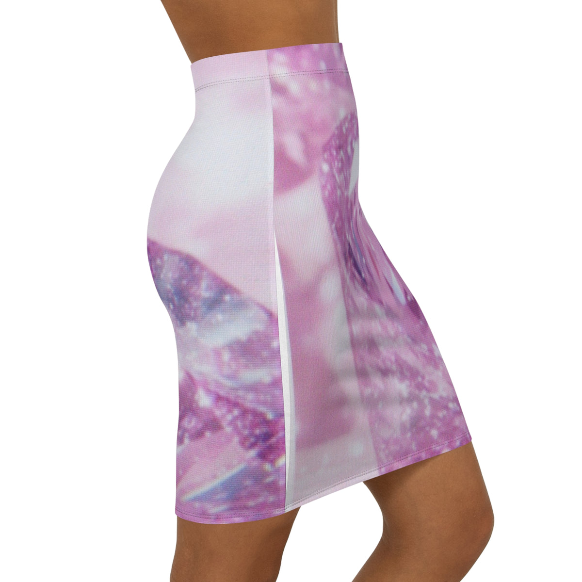 Pink Sparkle Diamond Print Pencil Skirt — Women’s Mid-Waist Glam Bodycon