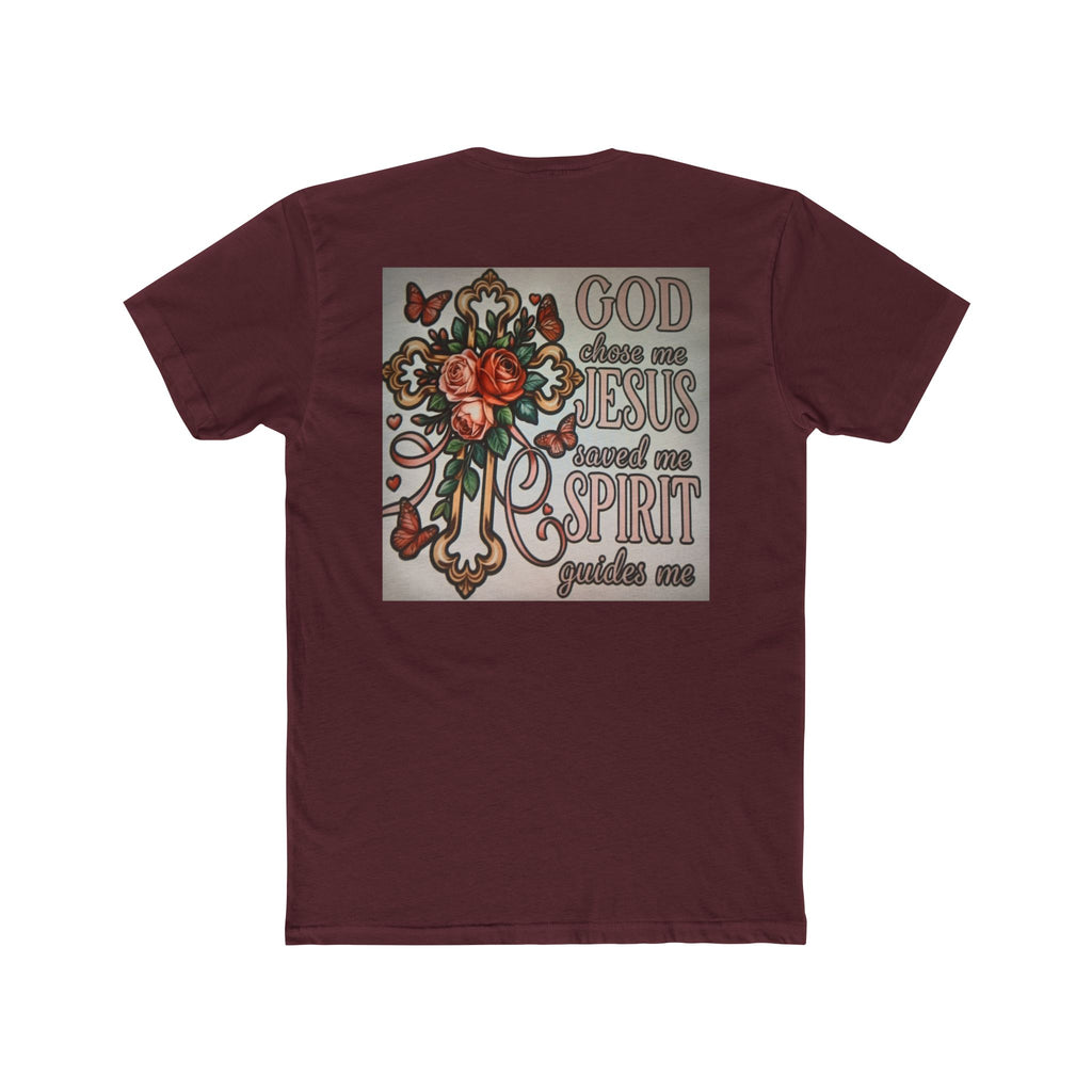 Christian Cross T-Shirt — "God Chose Me, Jesus Saved Me, Spirit Guides Me" Faith Tee