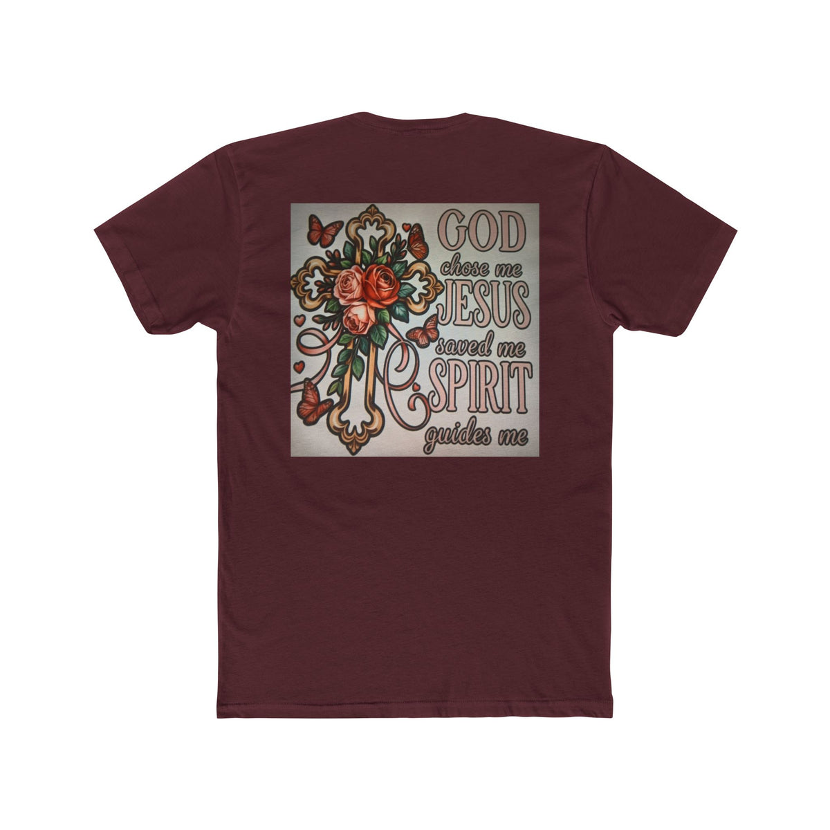Christian Cross T-Shirt — "God Chose Me, Jesus Saved Me, Spirit Guides Me" Faith Tee