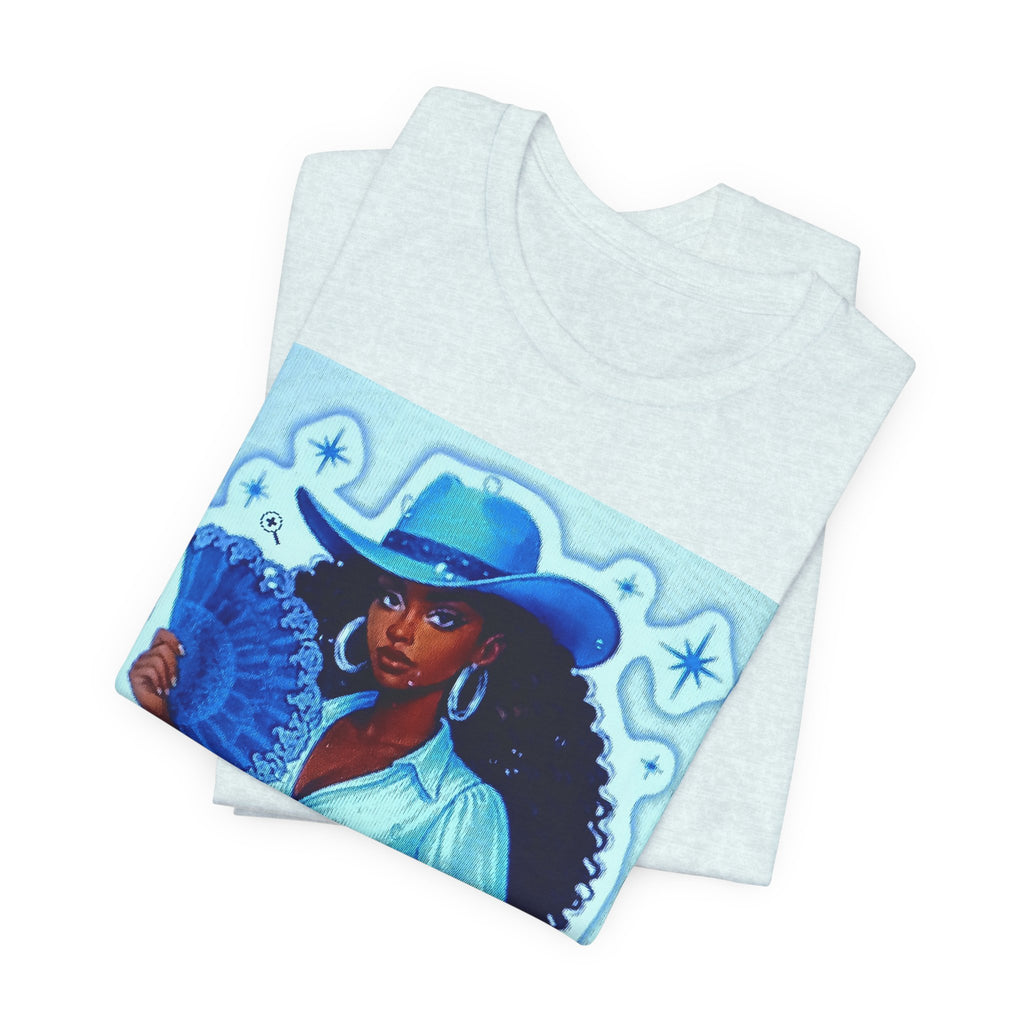 Denim & Diamonds Graphic T‑Shirt — Retro Blue Cowgirl Design