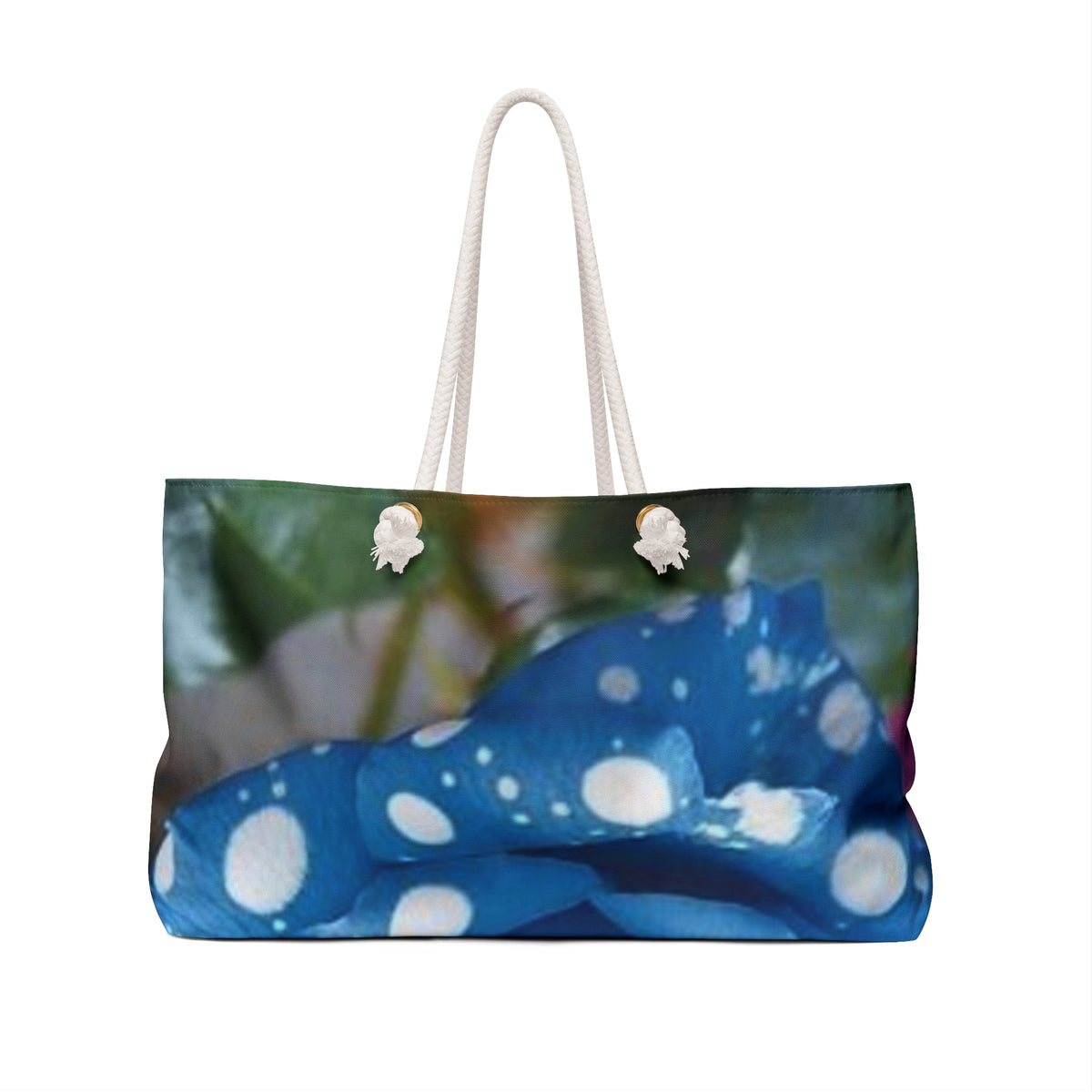 Blue Polka Dot Rose Weekender Bag — Floral Travel Tote