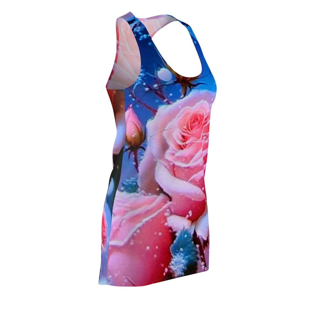 Racerback Dress — Pink Rose All-Over Print Floral Summer Sundress