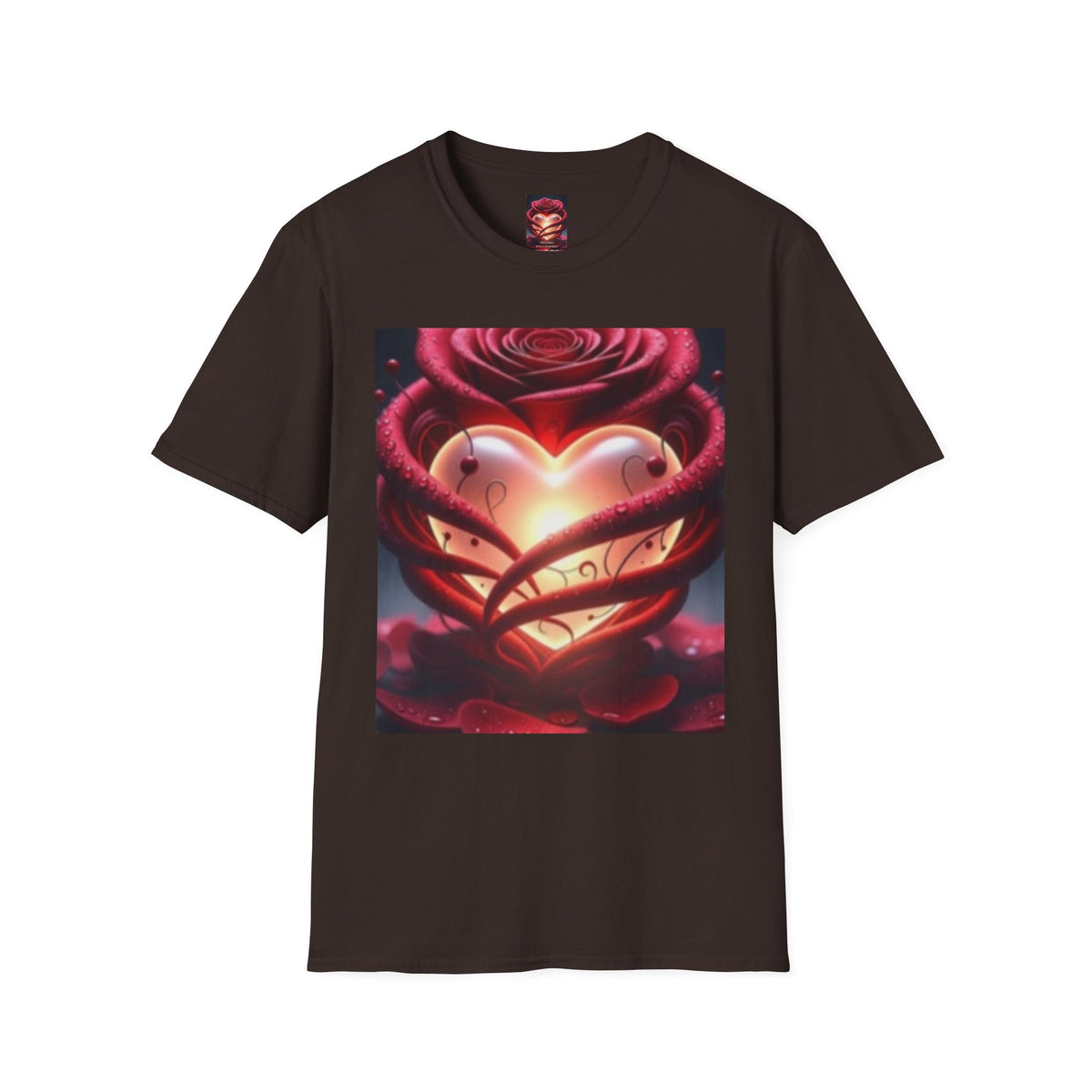 Heart Rose T-Shirt — Glowing Heart & Rose Graphic Tee