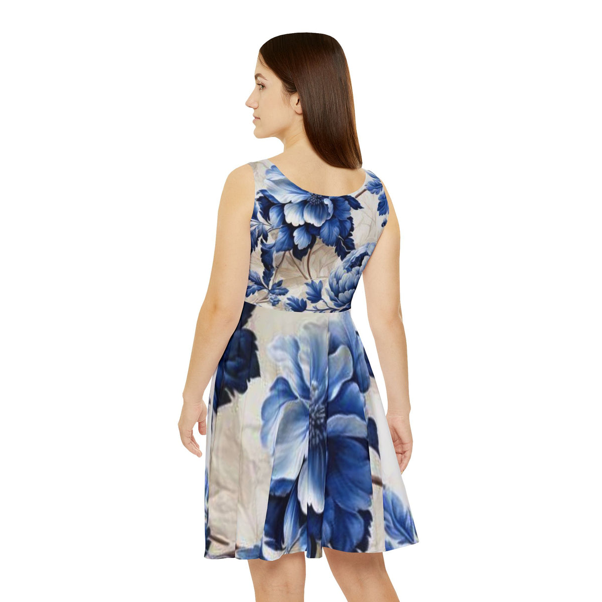 Blue Floral Skater Dress — Vintage Peony AOP Sundress