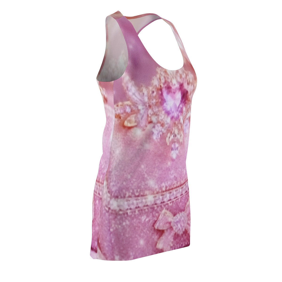 Pink Heart Lace Racerback Dress — Romantic Floral Bow AOP