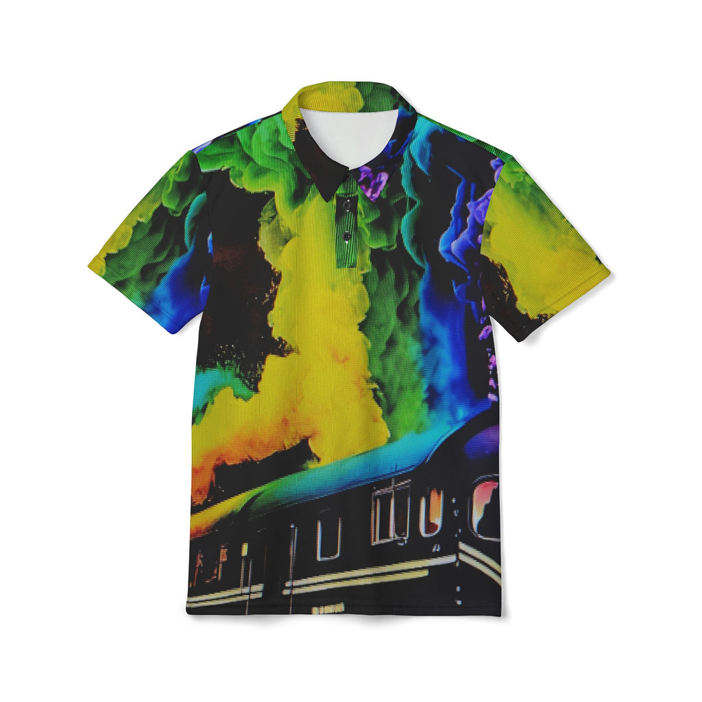Psychedelic Smoke Train Polo Shirt — Vibrant Neon All-Over-Print Polo
