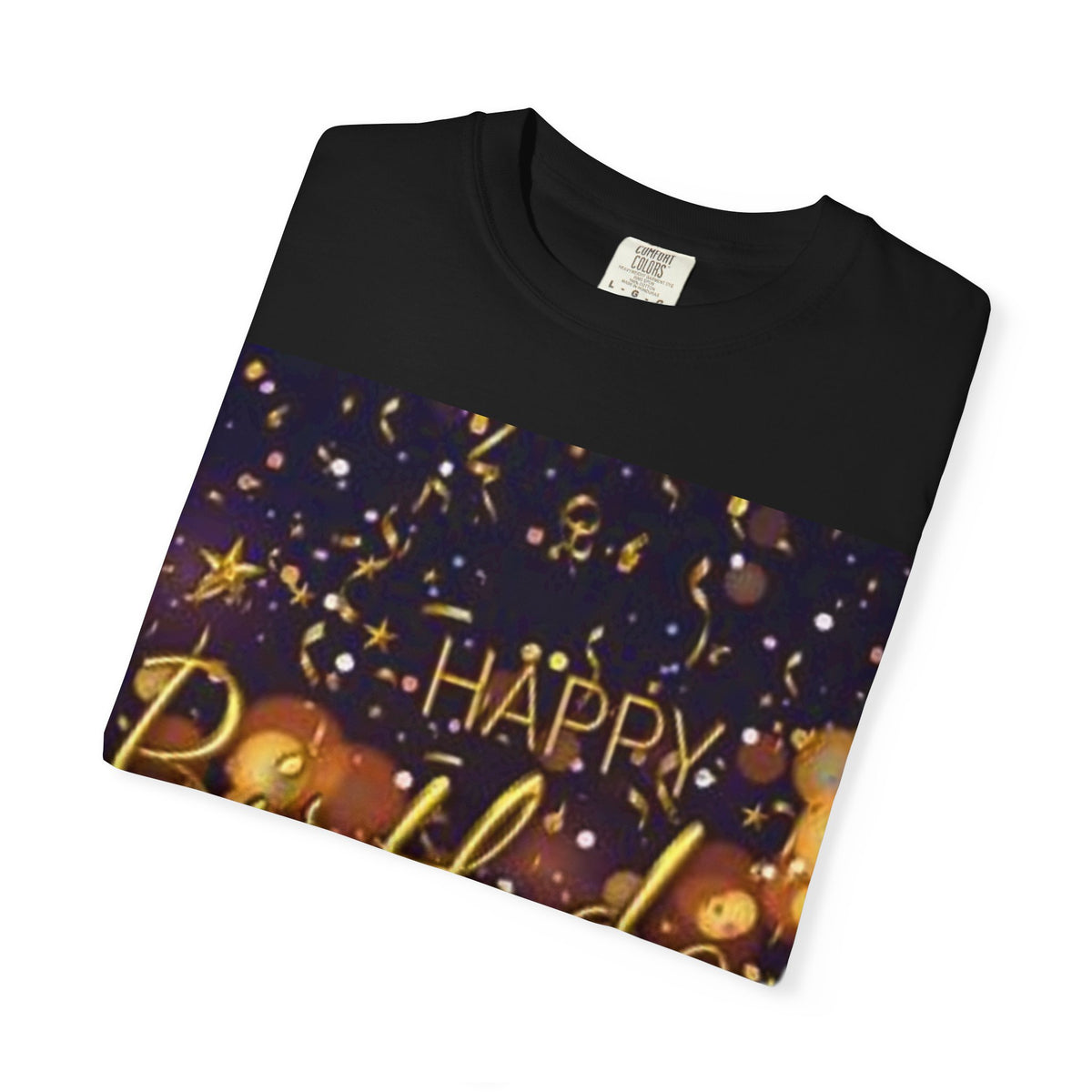 Birthday T-Shirt — Gold Confetti "Happy Birthday" Tee