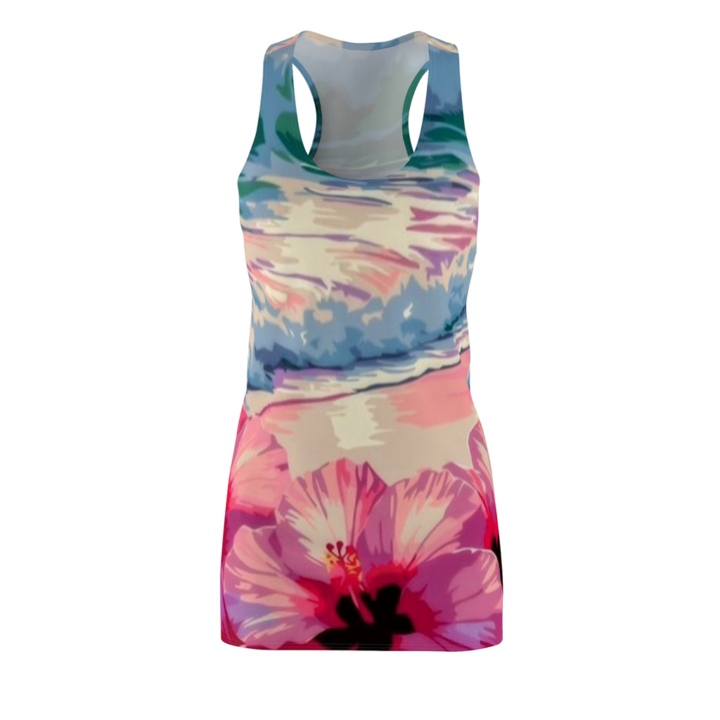 Tropical Hibiscus Racerback Dress — Beach Sunset Floral Print