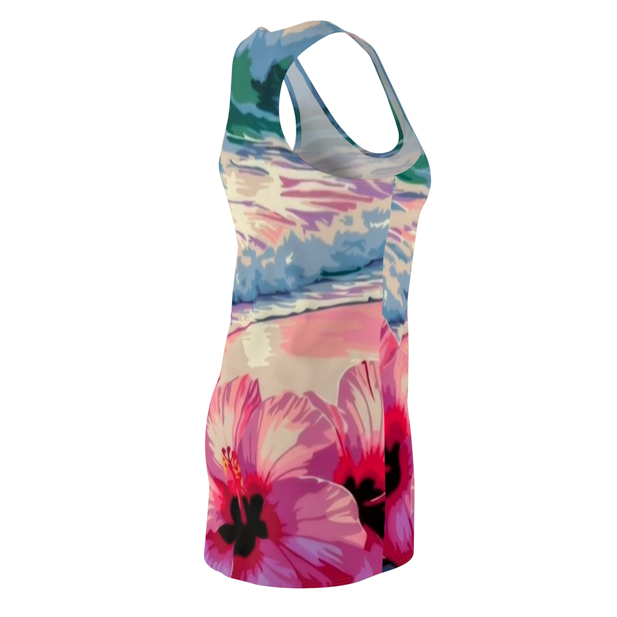Tropical Hibiscus Racerback Dress — Beach Sunset Floral Print