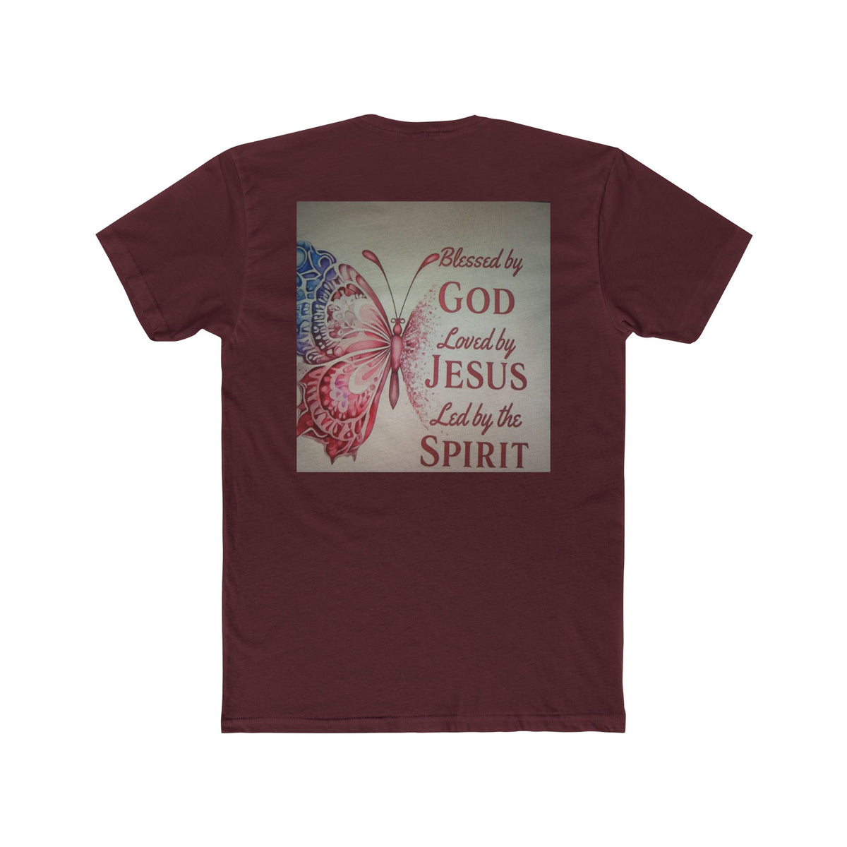 Blessed by God Butterfly Tee — "Blessed by God, Loved by Jesus, Led by the Spirit" Christian T-Shirt