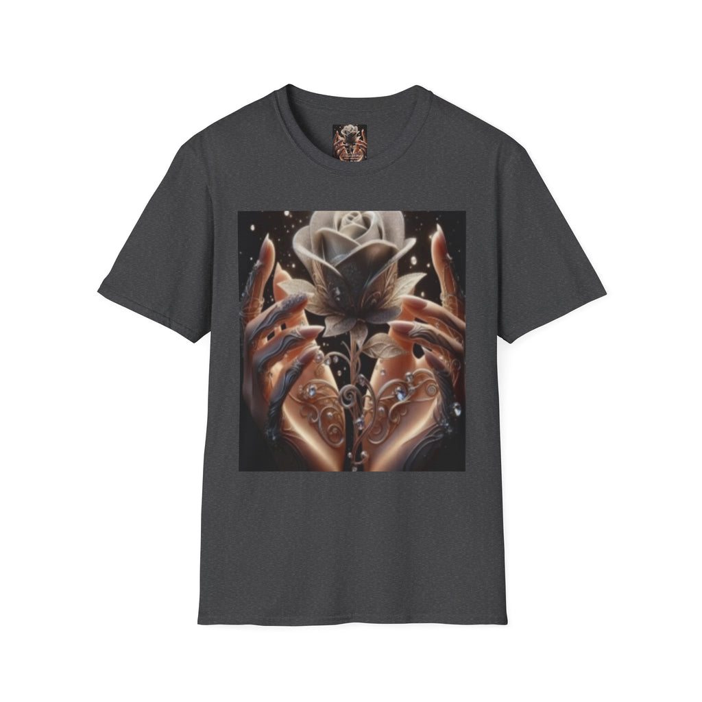 Floral Mystic Rose T‑Shirt — Ethereal Hands & Black Rose Graphic Tee
