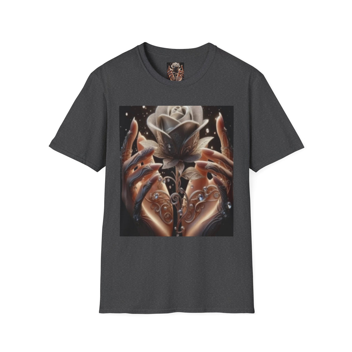 Floral Mystic Rose T‑Shirt — Ethereal Hands & Black Rose Graphic Tee