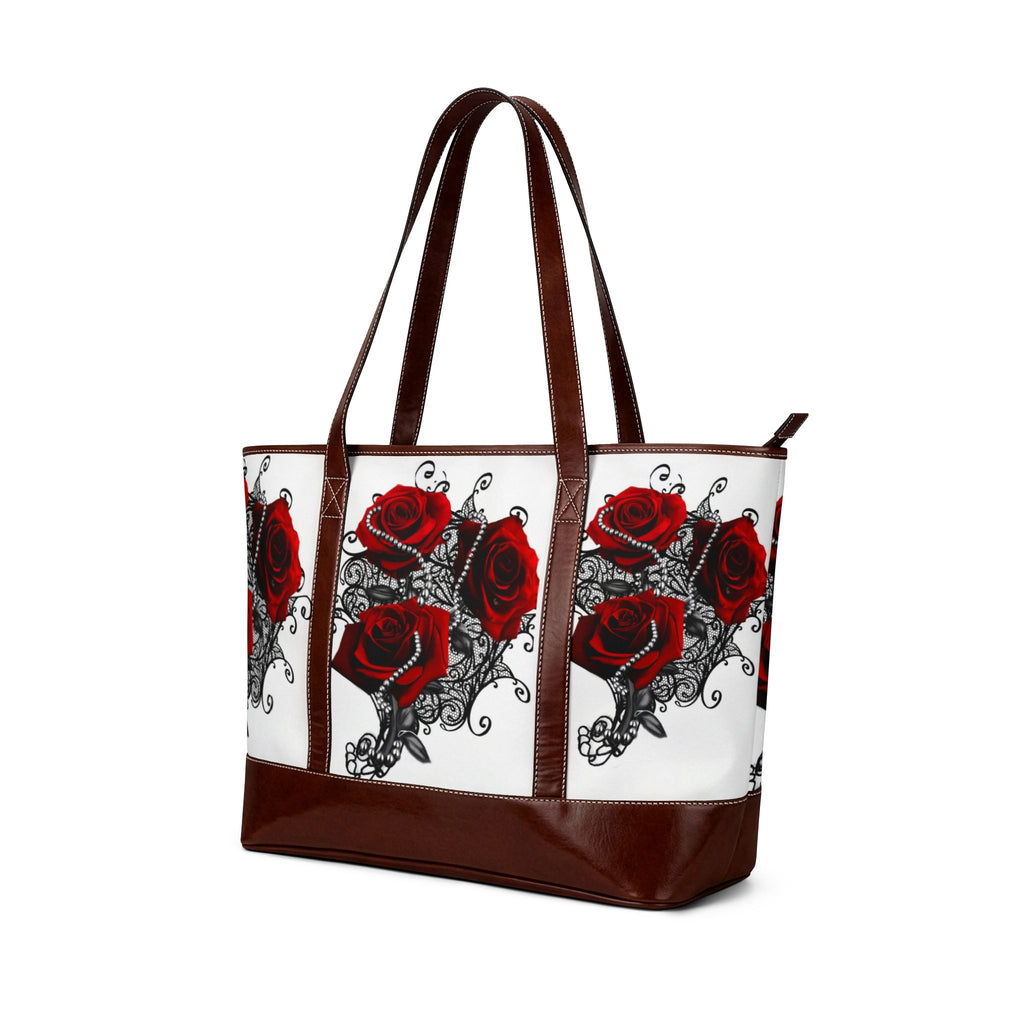 Red Rose Tattoo Tote Handbag — Gothic Floral Shoulder Bag, Romantic Valentine Gift