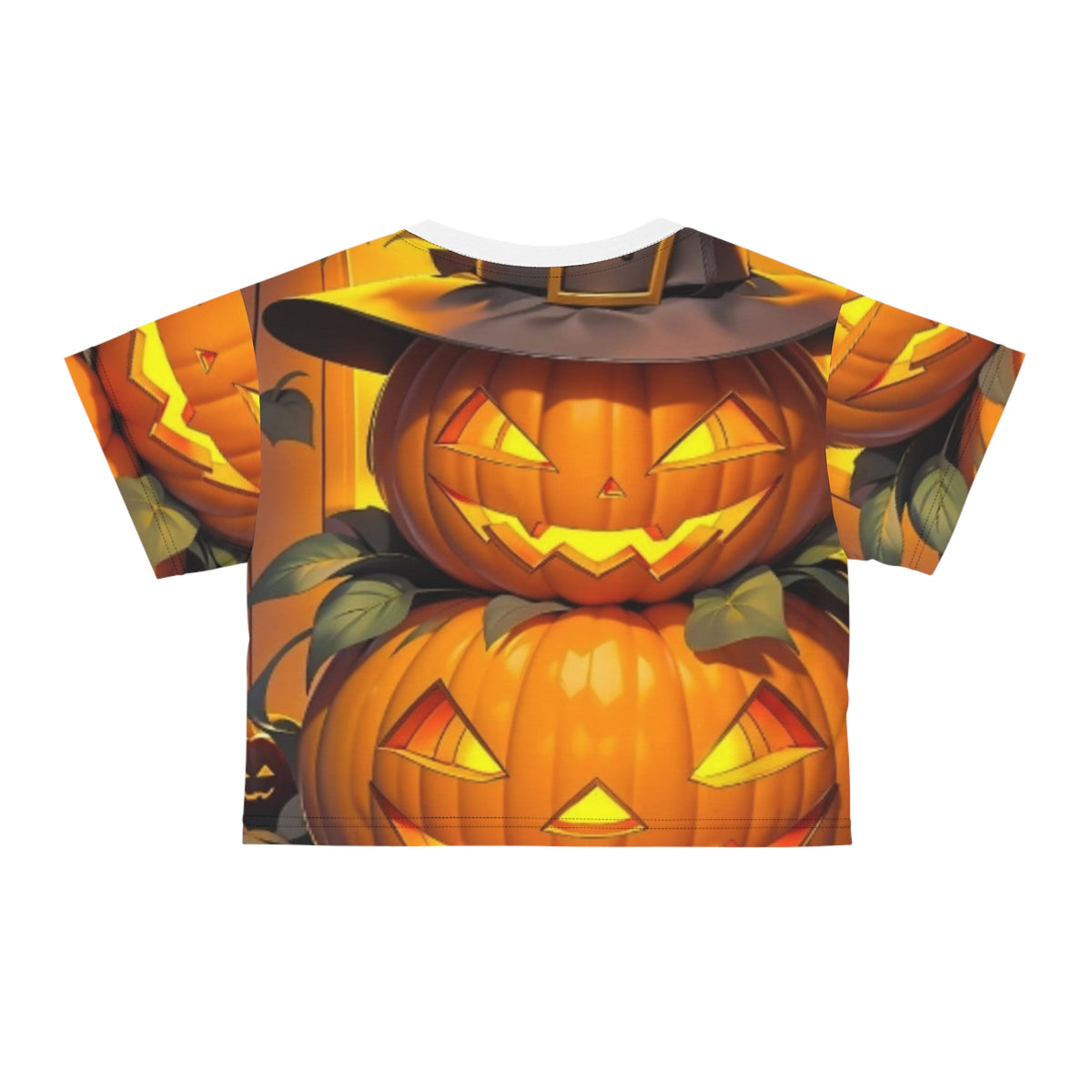 Halloween Jack-o'-Lantern Crop Tee — Spooky Pumpkin All-Over Print