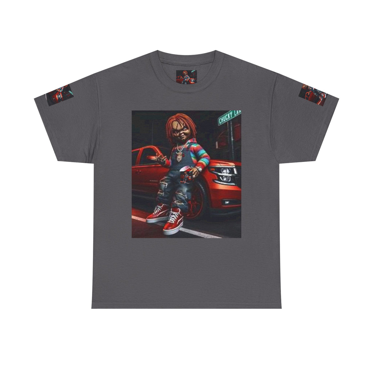 Horror Chucky Graphic Tee — Retro Red Car Street-Chill T-Shirt