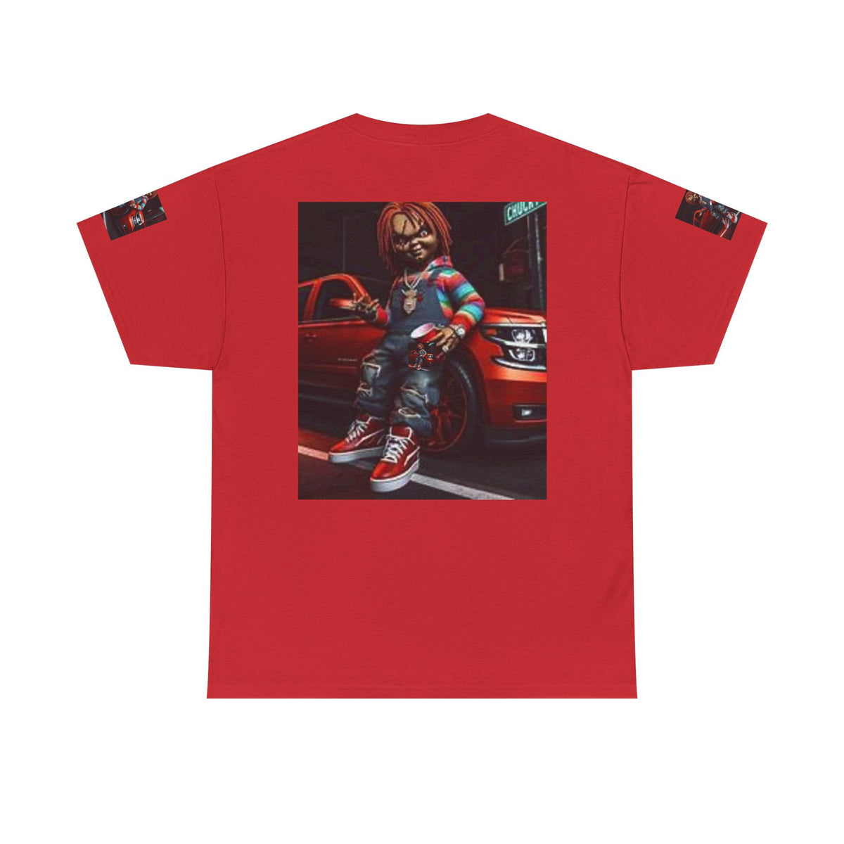 Horror Chucky Graphic Tee — Retro Red Car Street-Chill T-Shirt