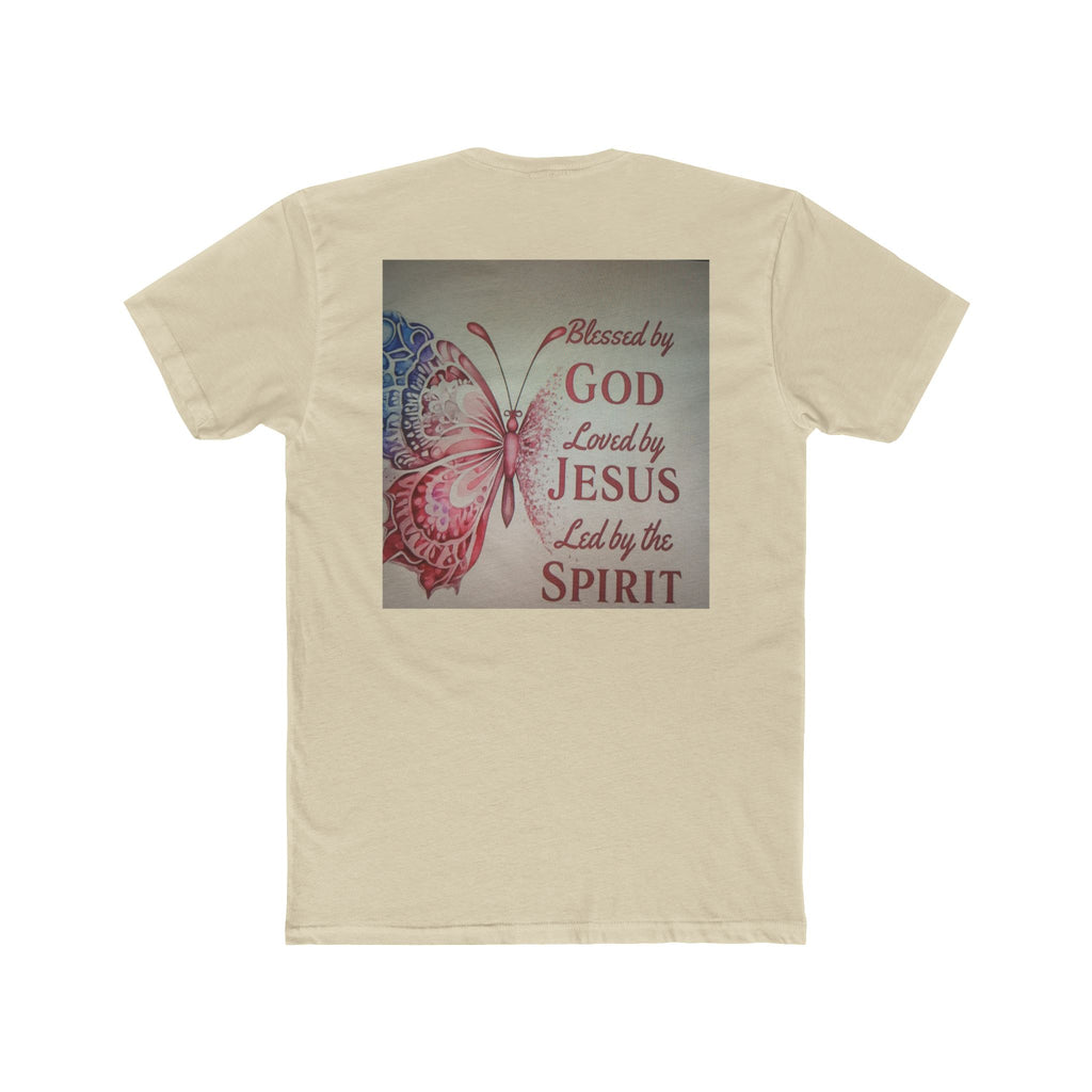 Blessed by God Butterfly Tee — "Blessed by God, Loved by Jesus, Led by the Spirit" Christian T-Shirt