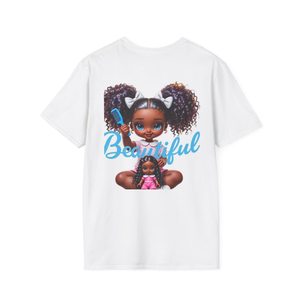 T-Shirt — "Beautiful" Cute Curly-Haired Doll Illustration Tee