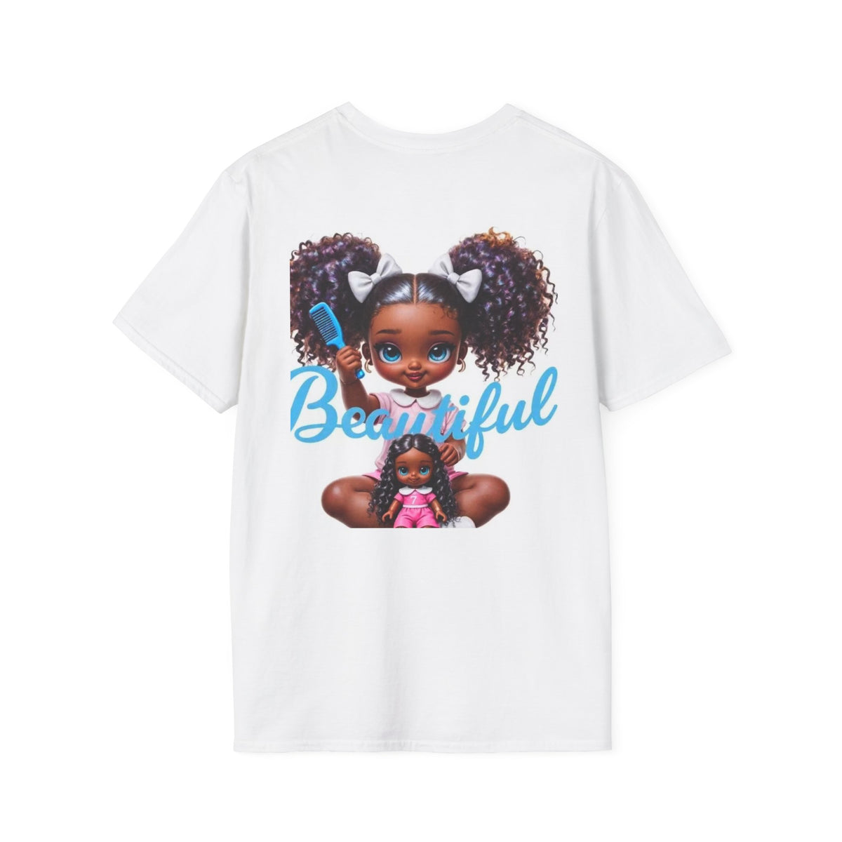 T-Shirt — "Beautiful" Cute Curly-Haired Doll Illustration Tee