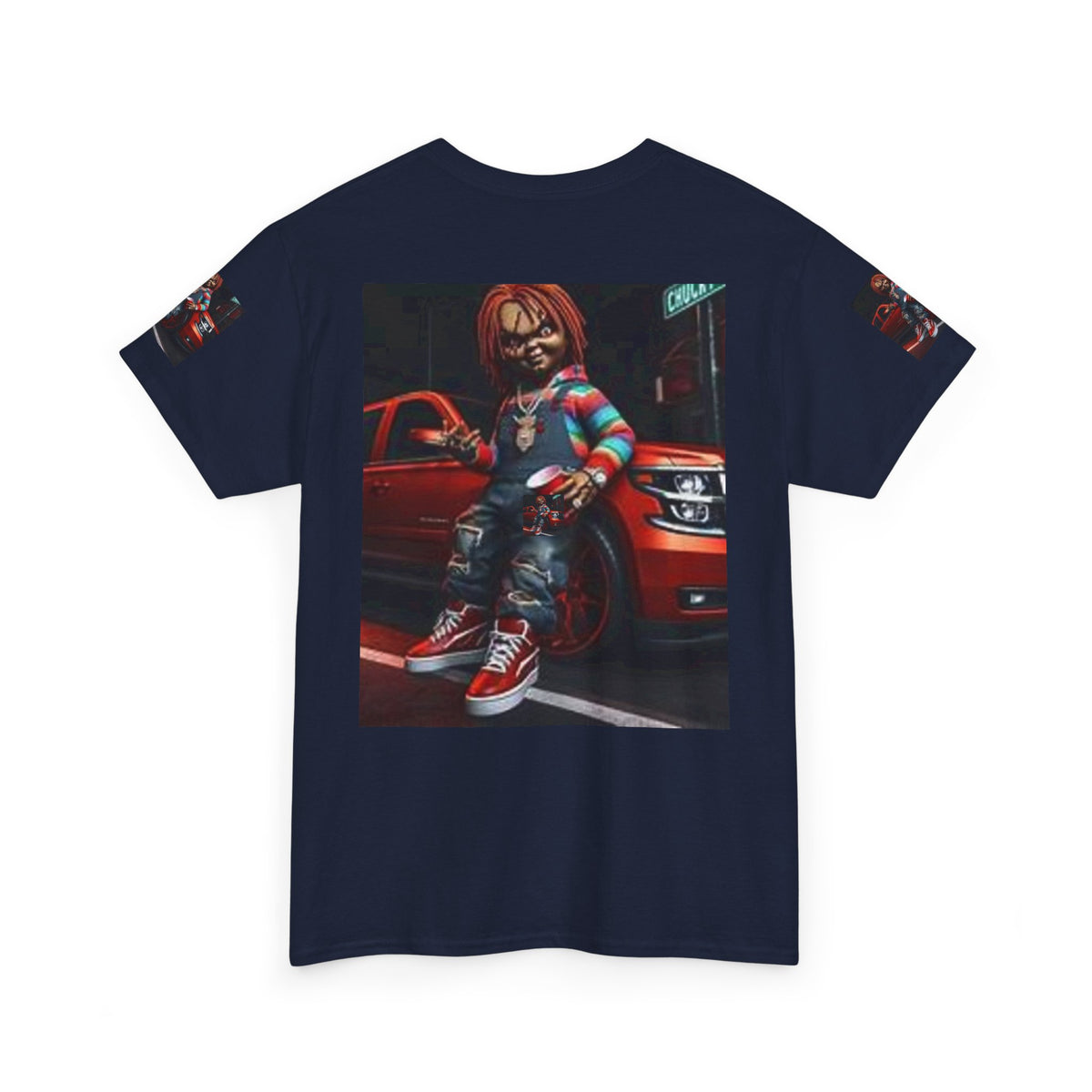 Horror Chucky Graphic Tee — Retro Red Car Street-Chill T-Shirt