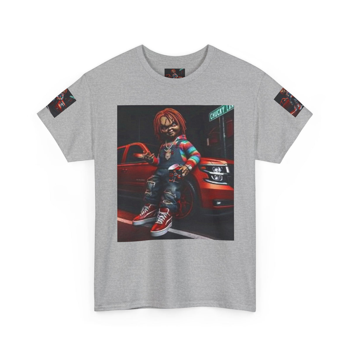 Horror Chucky Graphic Tee — Retro Red Car Street-Chill T-Shirt