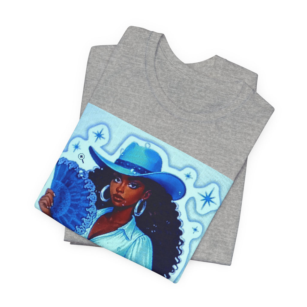 Denim & Diamonds Graphic T‑Shirt — Retro Blue Cowgirl Design