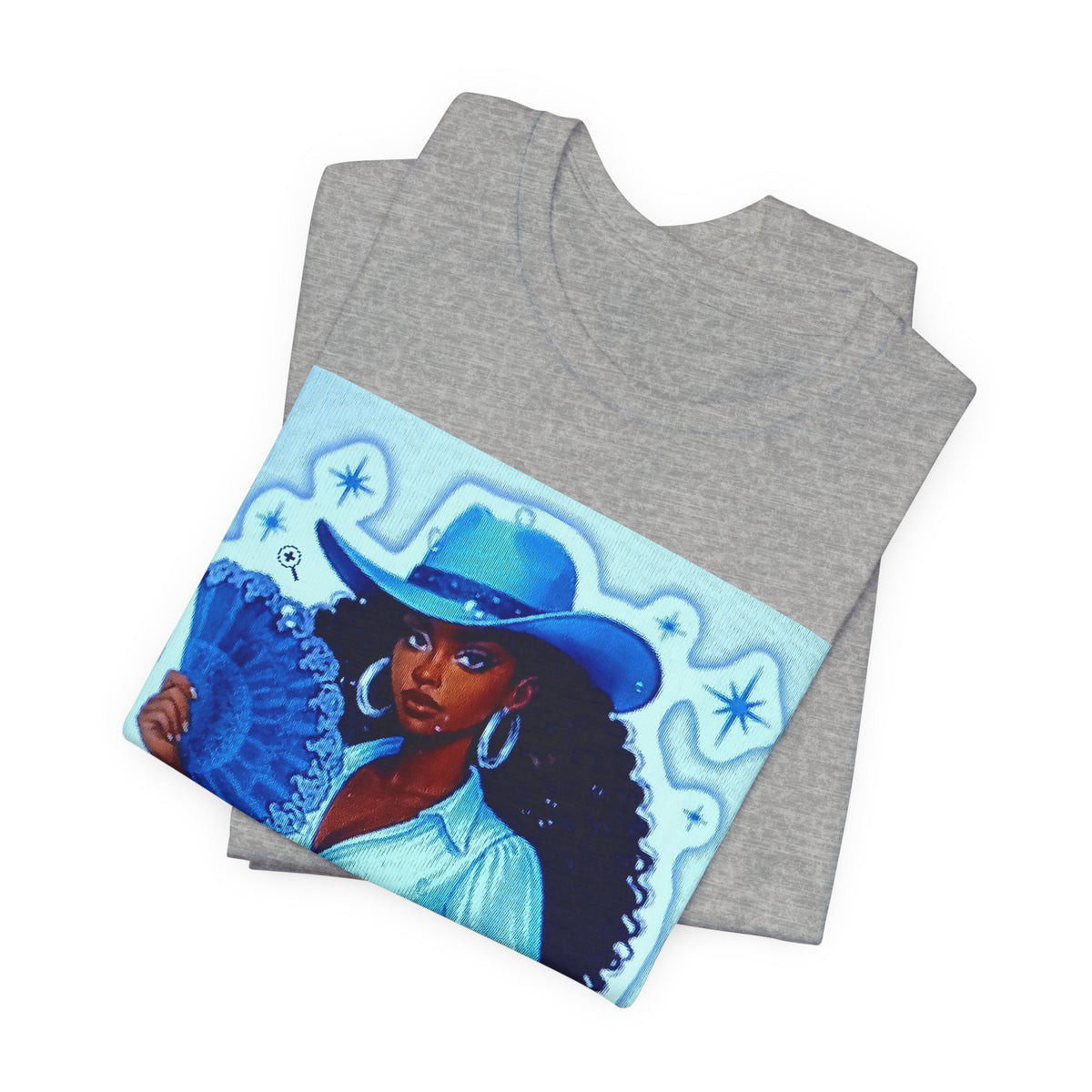 Denim & Diamonds Graphic T‑Shirt — Retro Blue Cowgirl Design