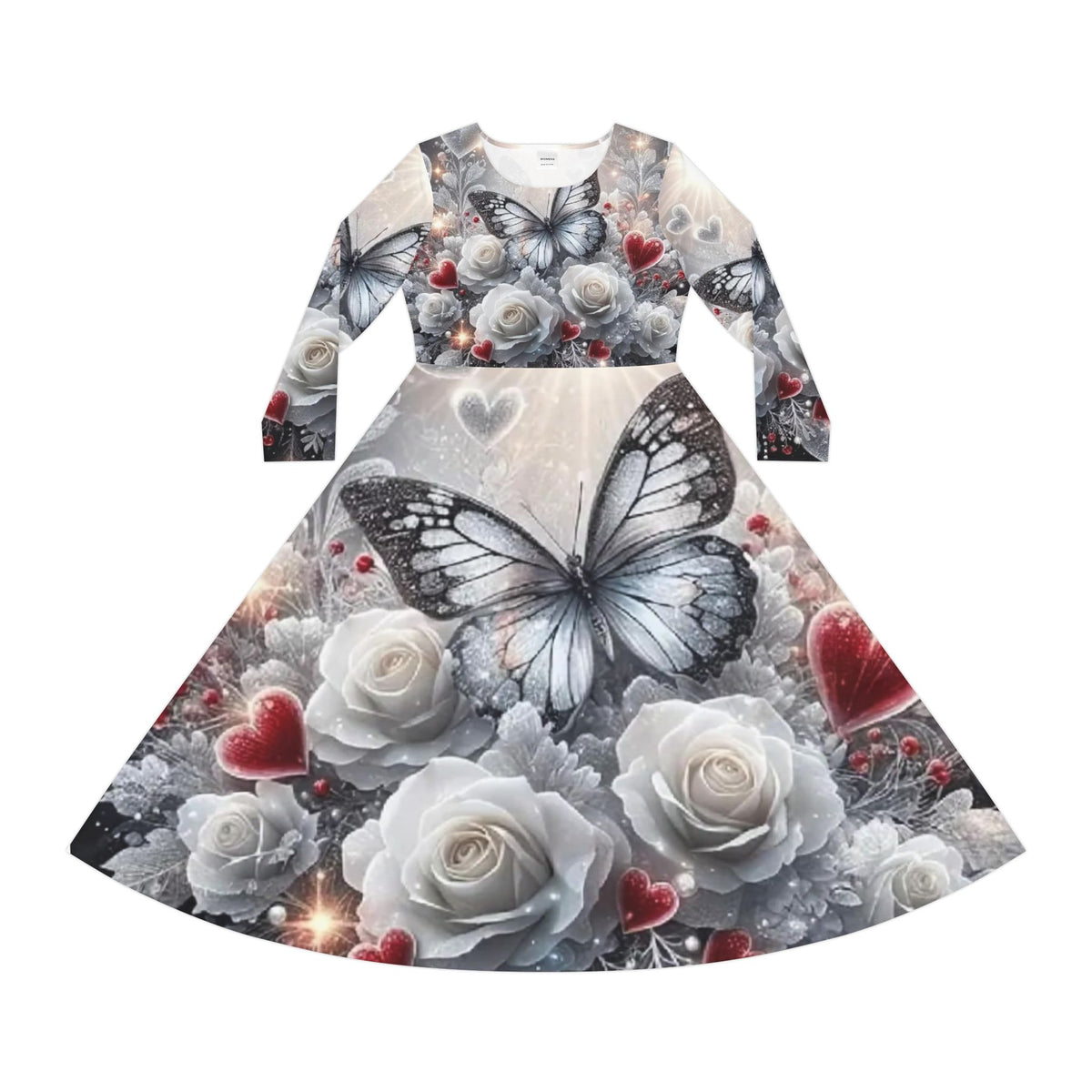Butterfly Rose Long Sleeve Dance Dress — Floral Heart AOP