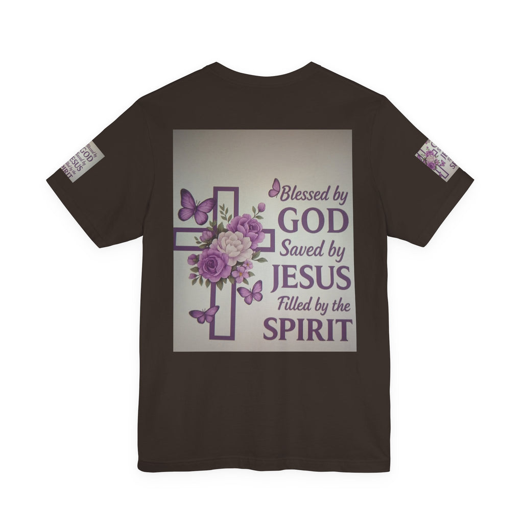 Blessed by God Christian T-Shirt — "Blessed by God, Saved by Jesus, Filled by the Spirit"
