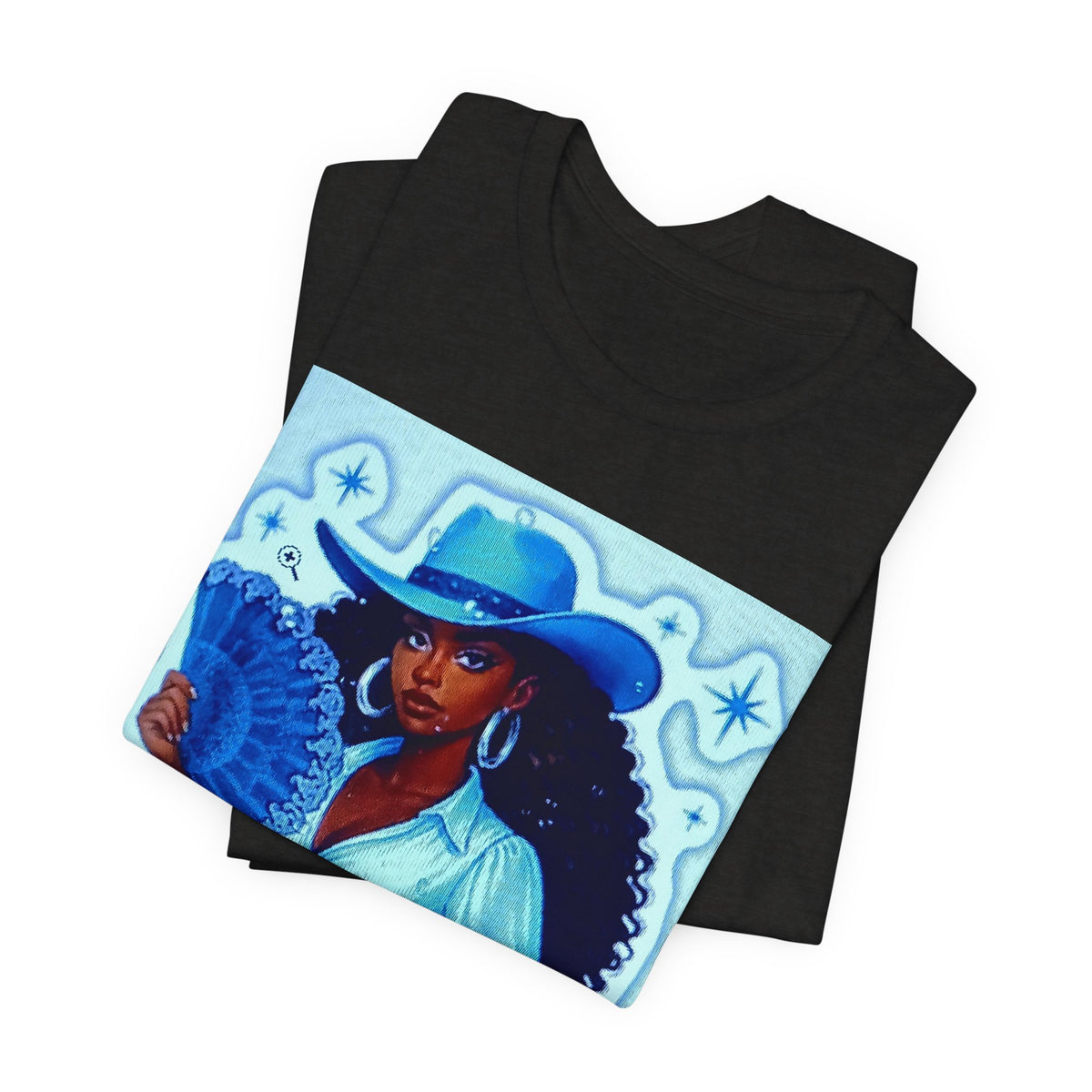 Denim & Diamonds Graphic T‑Shirt — Retro Blue Cowgirl Design