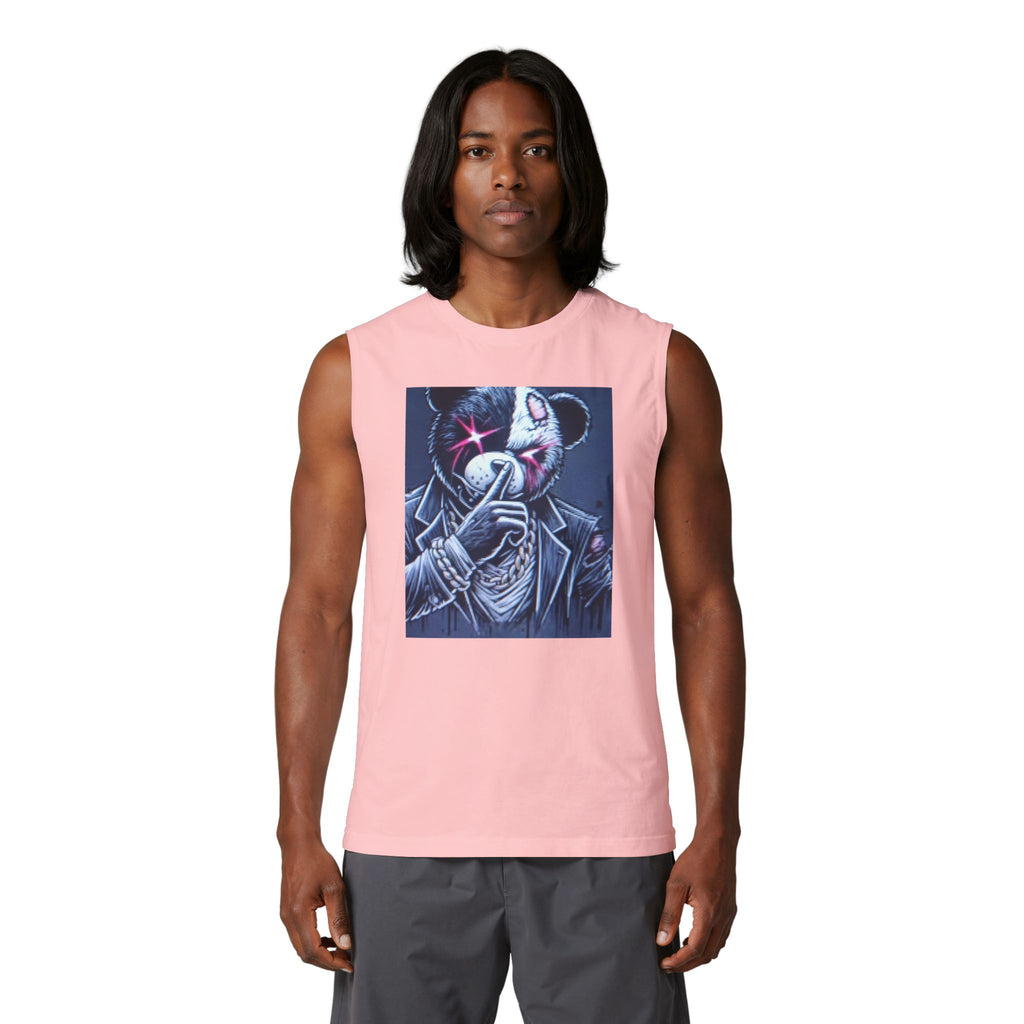 Mystery Bear Mask Muscle Tank — Dark Neon Graphic Tank Top