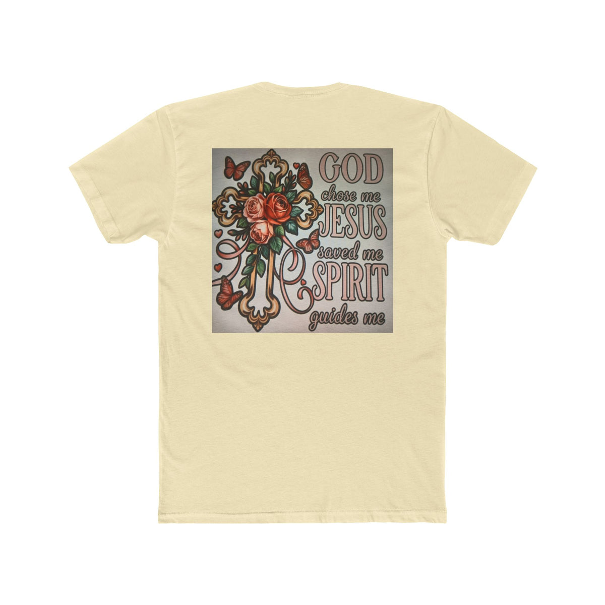 Christian Cross T-Shirt — "God Chose Me, Jesus Saved Me, Spirit Guides Me" Faith Tee