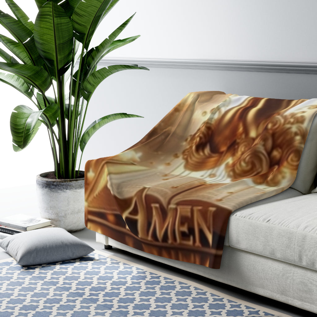 Christian 'Amen' Sherpa Blanket — Praying Hands & Bible Cozy Throw