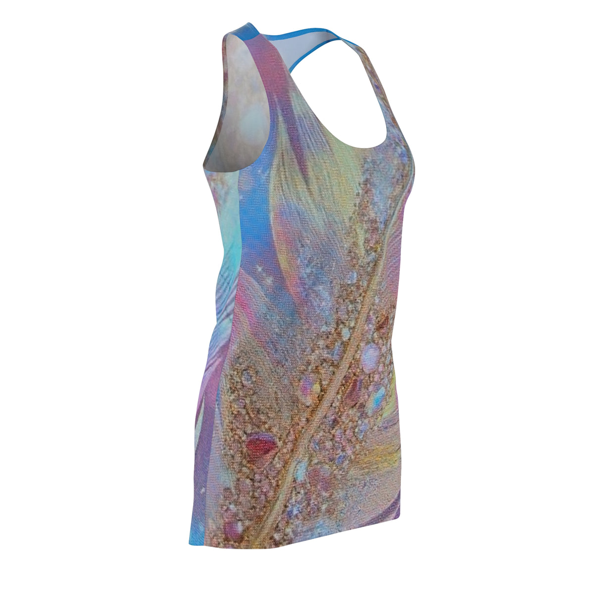 Feather Dreams Racerback Dress — Iridescent Pastel Feather Print AOP