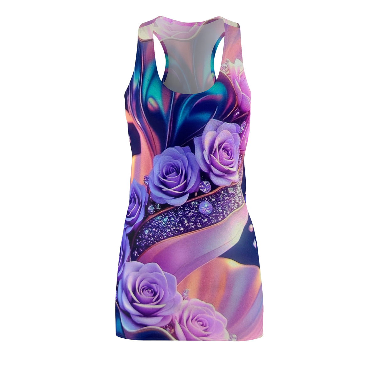 Floral Galaxy Racerback Dress — Purple Rose All-Over Print
