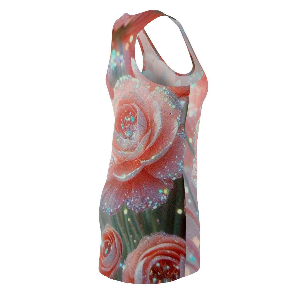 Pink Rose Sparkle Racerback Dress – Floral All-Over Print