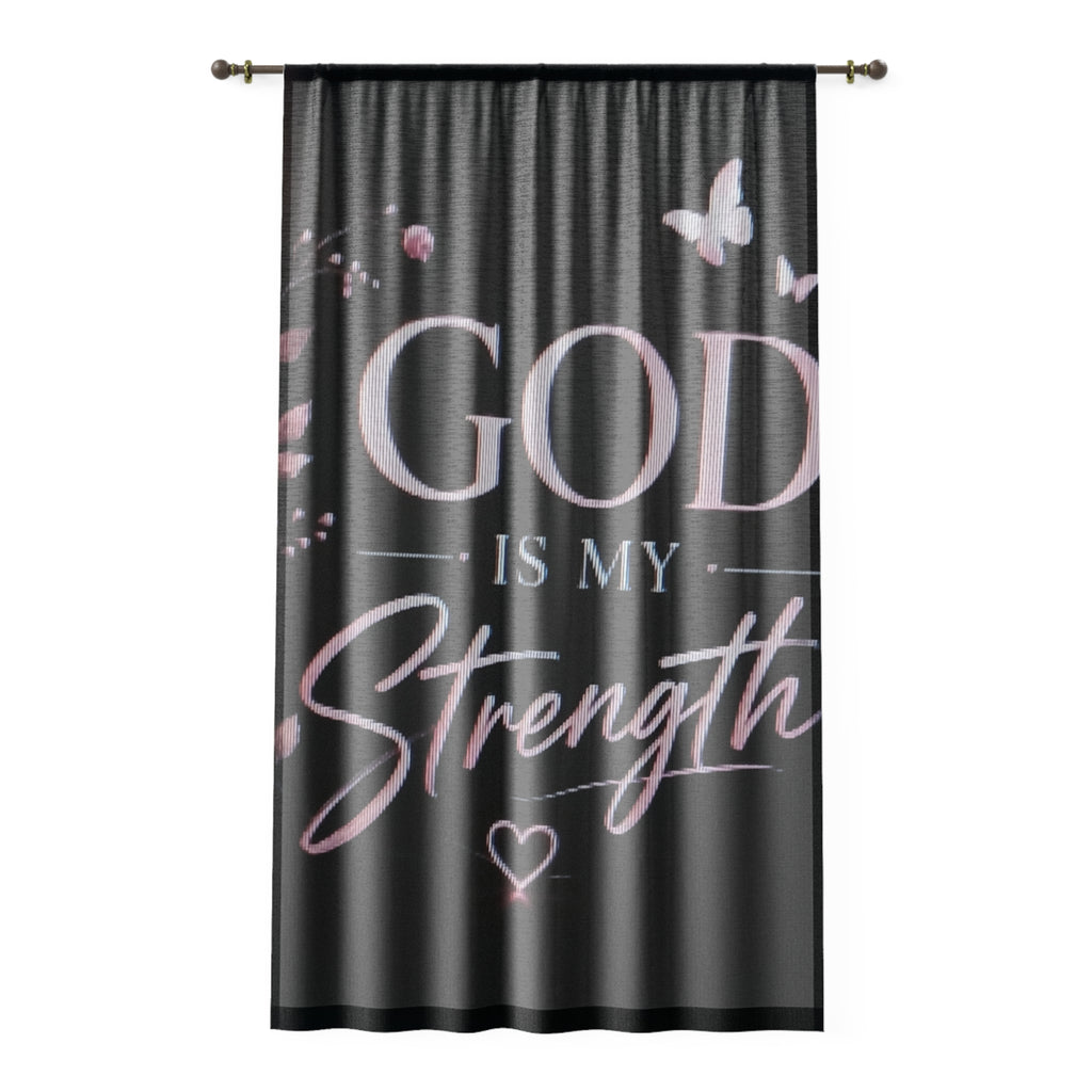 Window Curtain — “God Is My Strength” Inspirational Sheer Curtain