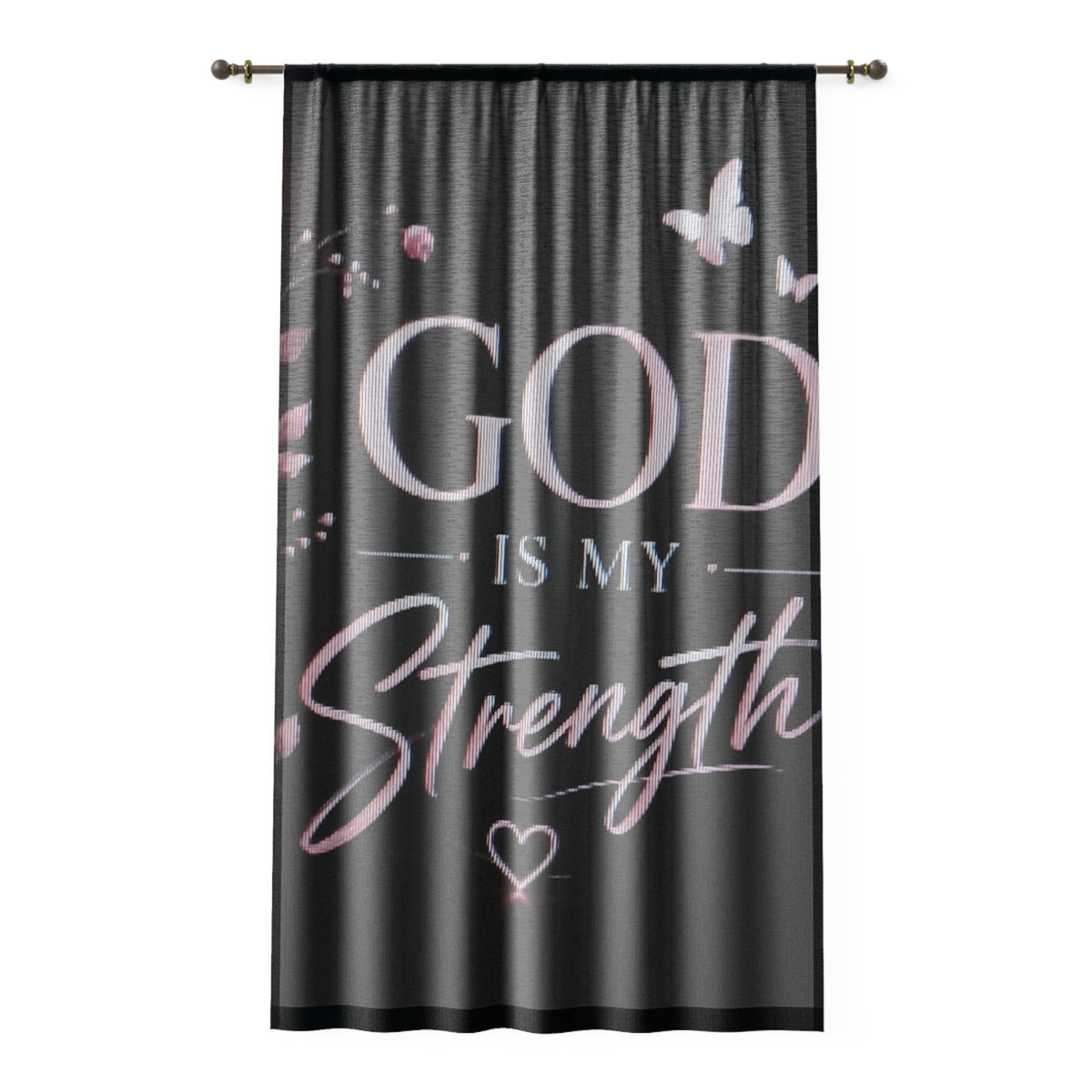 Window Curtain — “God Is My Strength” Inspirational Sheer Curtain