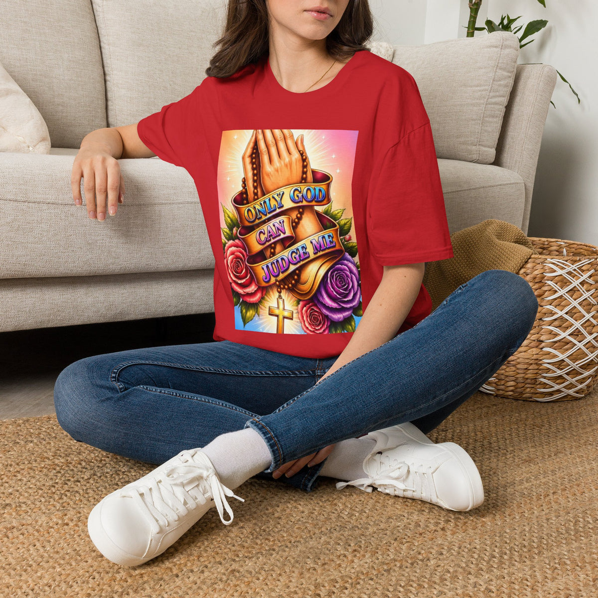 T-Shirt — "Only God Can Judge Me" Praying Hands Religious Tee