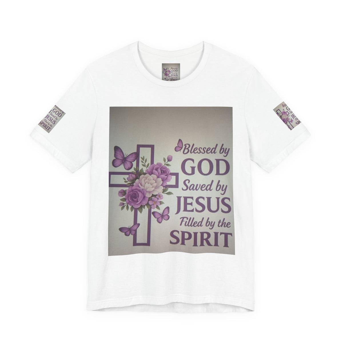 Blessed by God Christian T-Shirt — "Blessed by God, Saved by Jesus, Filled by the Spirit"