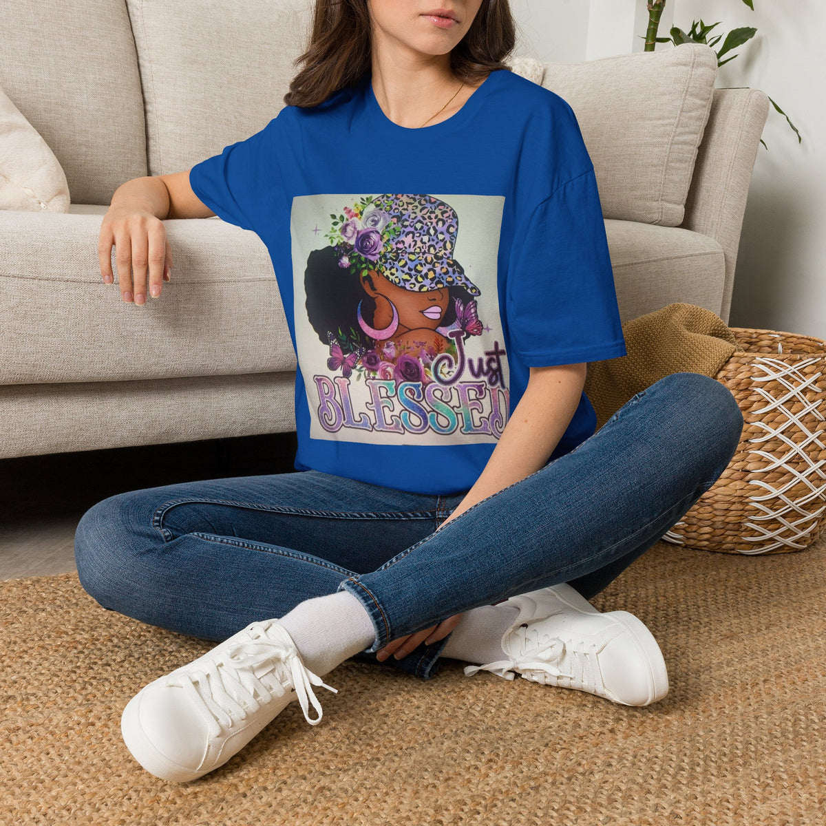 Just Blessed Afro Floral Tee