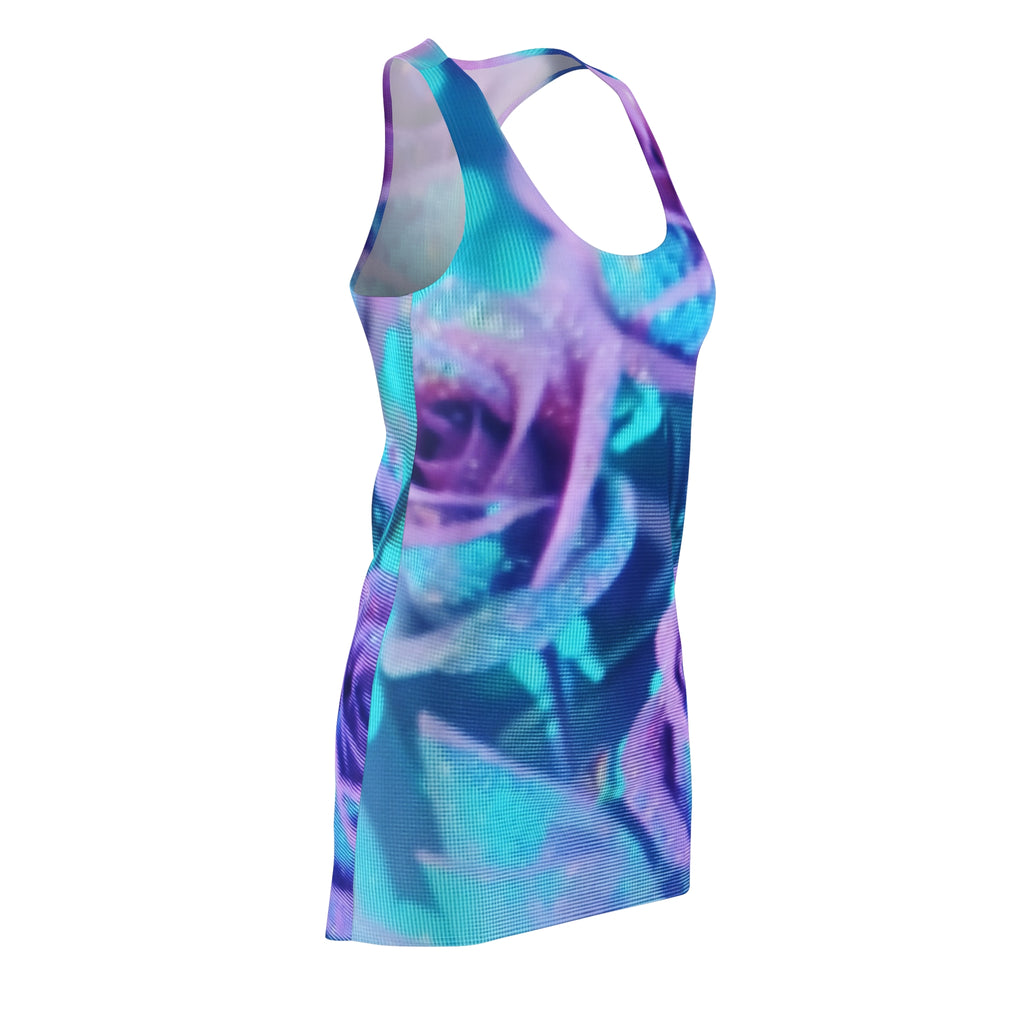 Racerback Dress — Teal & Purple Glitter Rose All-Over Print